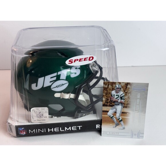 New York Jets QB Speed Mini Helmet Riddell & Foil Joe Namath #d /250 Card - Picture 1 of 5
